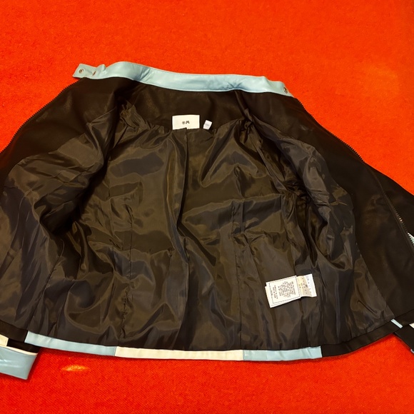 Daisy Street black blue and white faux leather colour block biker jacket NWT - Picture 11 of 13